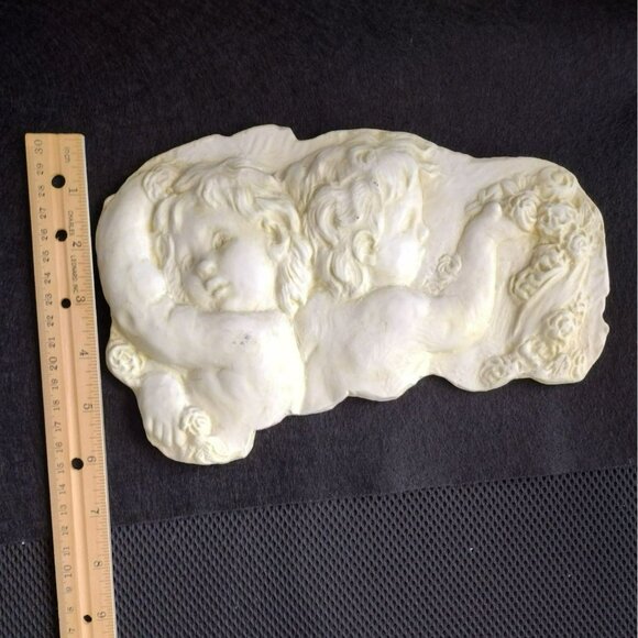 Vintage Twin Angel Cherub Wall Plaque, Hanging Wall Art 10" by Hen-Feathers - Picture 4 of 6